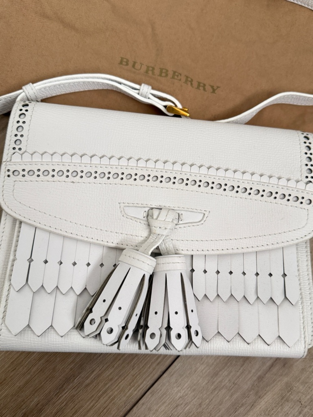Burberry Macken White Fringe Leather Crossbody Bag Tassel - Picture 4 of 12